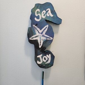 Sea Joy Seahorse Wall Art - Handpainted Navy & Teal